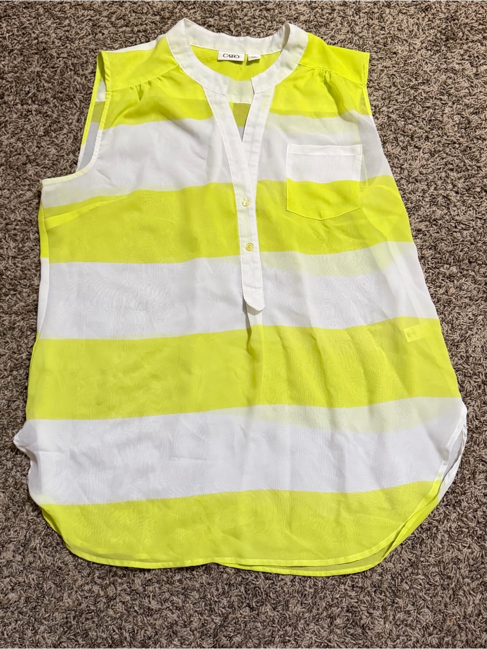Cato Women's Neon Yellow & White Striped Sleeveless Top